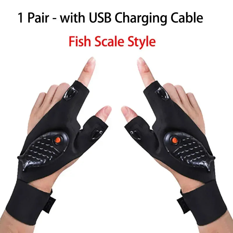 LED Flashlight Fishing Strap Fingerless Gloves Waterproof Cycling Camping Hiking Rescue Glove Lamp Lighting Gloves