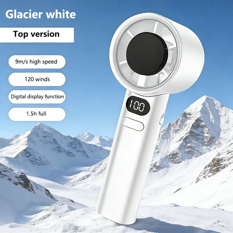 USB Rechargeable Handheld Cool Fan – 6000mAh, LED Display, High-Speed Ice Compress Cooling
