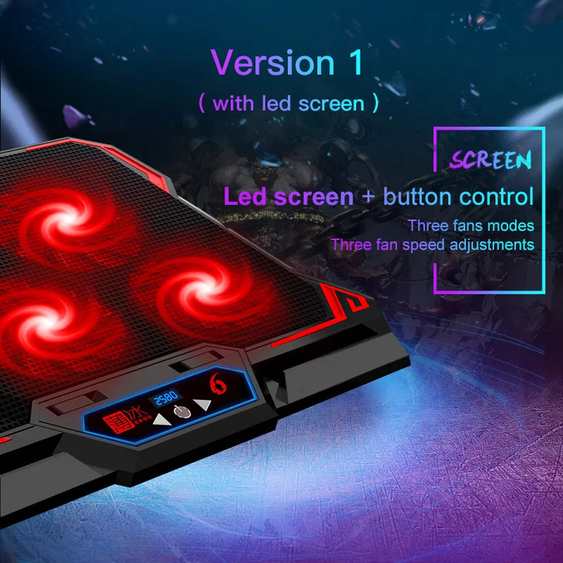 17" Gaming Laptop Cooling Pad – 6 LED Fans, 2600 RPM, Dual USB Ports | Notebook Stand & Cooler