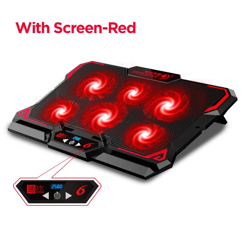 17" Gaming Laptop Cooling Pad – 6 LED Fans, 2600 RPM, Dual USB Ports | Notebook Stand & Cooler