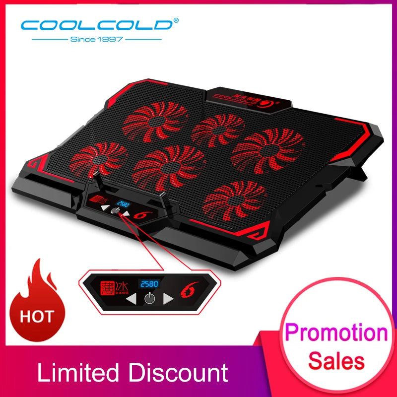 17" Gaming Laptop Cooling Pad – 6 LED Fans, 2600 RPM, Dual USB Ports | Notebook Stand & Cooler