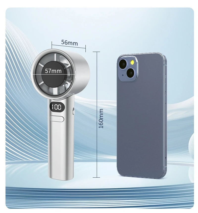USB Rechargeable Handheld Cool Fan – 6000mAh, LED Display, High-Speed Ice Compress Cooling