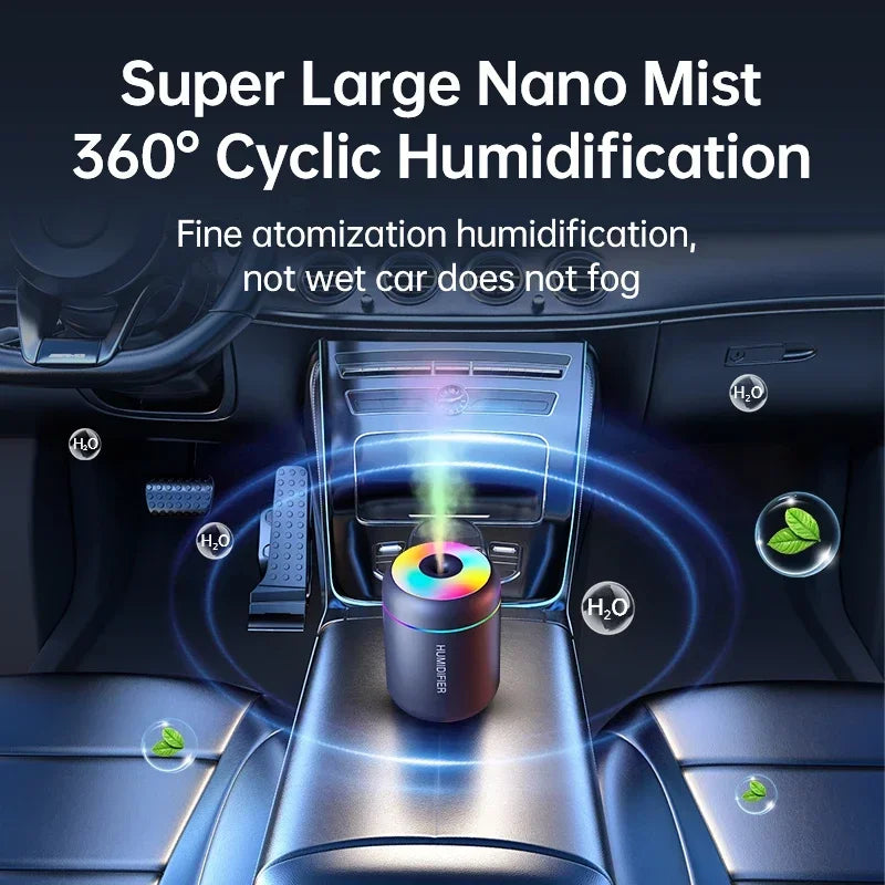 Car Mini Air Humidifier & Aroma Diffuser – 180ml USB Essential Oil Mist Maker with LED Light