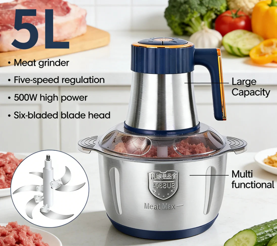 304 Stainless Steel 5L Electric Food Grinder Multifunctional Meat Mincer Vegetable Slicer Baby Food Processor