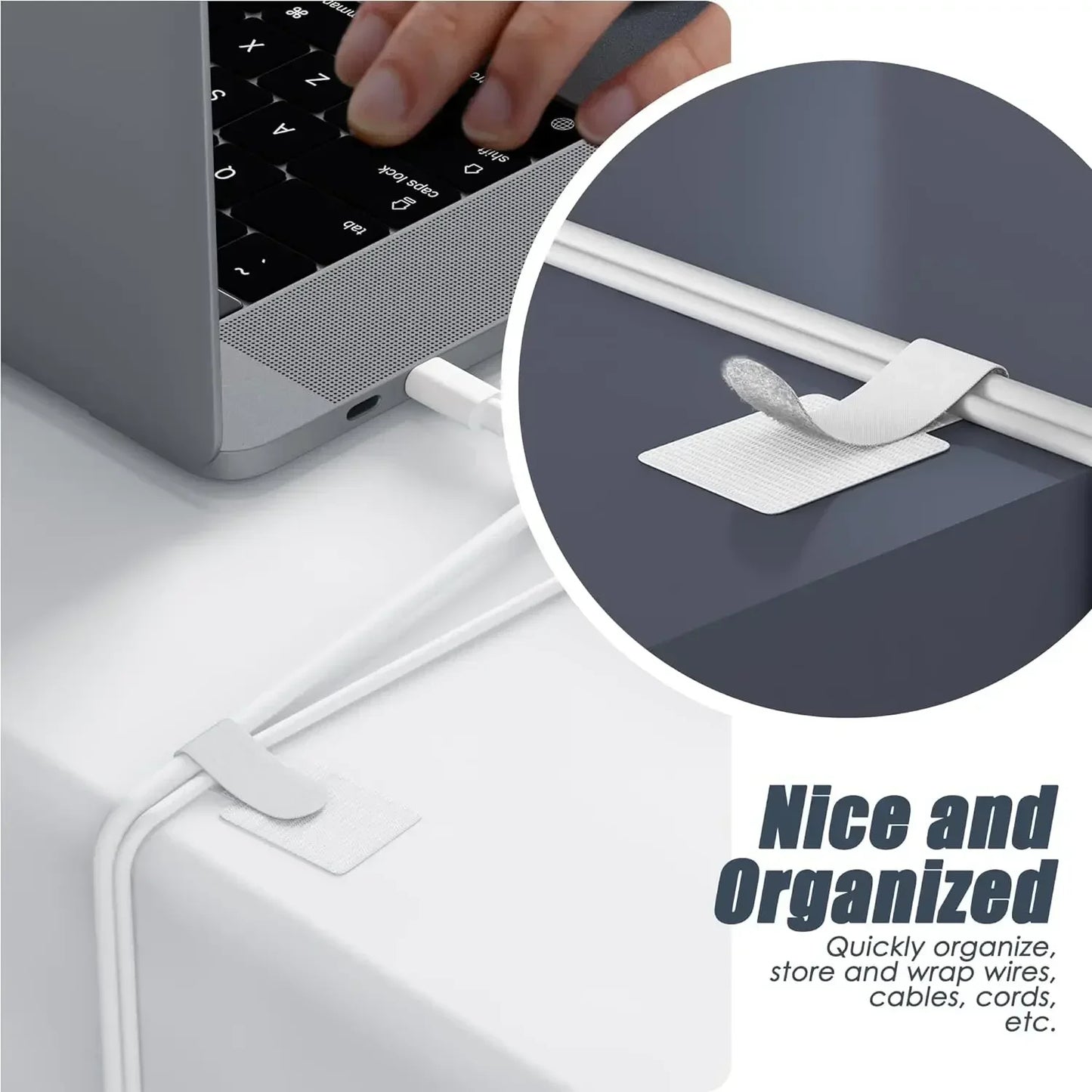 Reusable Self-Adhesive Cable Ties – Adjustable Wire & Cord Organiser Straps for Desk Management