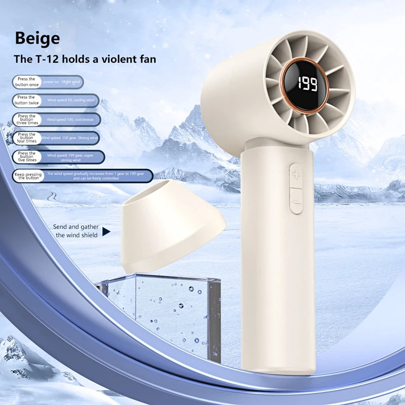 USB Rechargeable Handheld Cool Fan – 6000mAh, LED Display, High-Speed Ice Compress Cooling