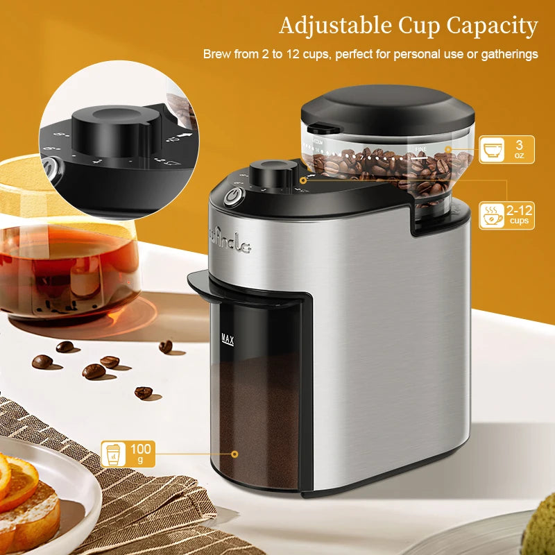 200W Burr Coffee Grinder — 28 Precision Settings, Stainless Steel