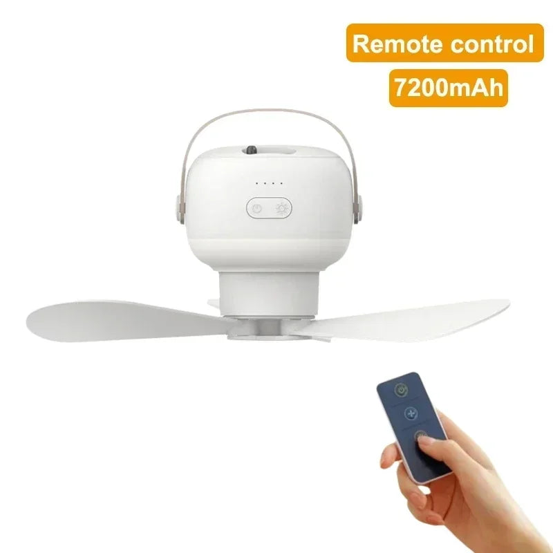 Rechargeable Outdoor Camping Fan with LED Light & Remote Control – Portable Tent Ceiling Ventilator