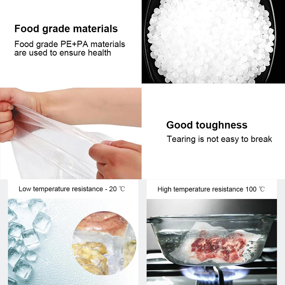 100-Pack Vacuum Food Storage Bags — 5 Sizes, Lasting Freshness