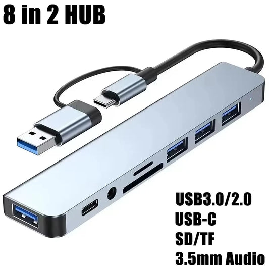 8-in-1 USB-C Hub — 4 USB, SD/TF & Audio | MacBook Ready