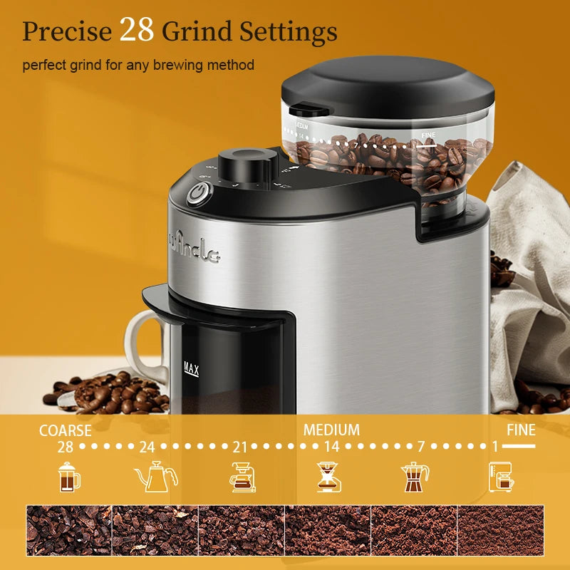 200W Burr Coffee Grinder — 28 Precision Settings, Stainless Steel