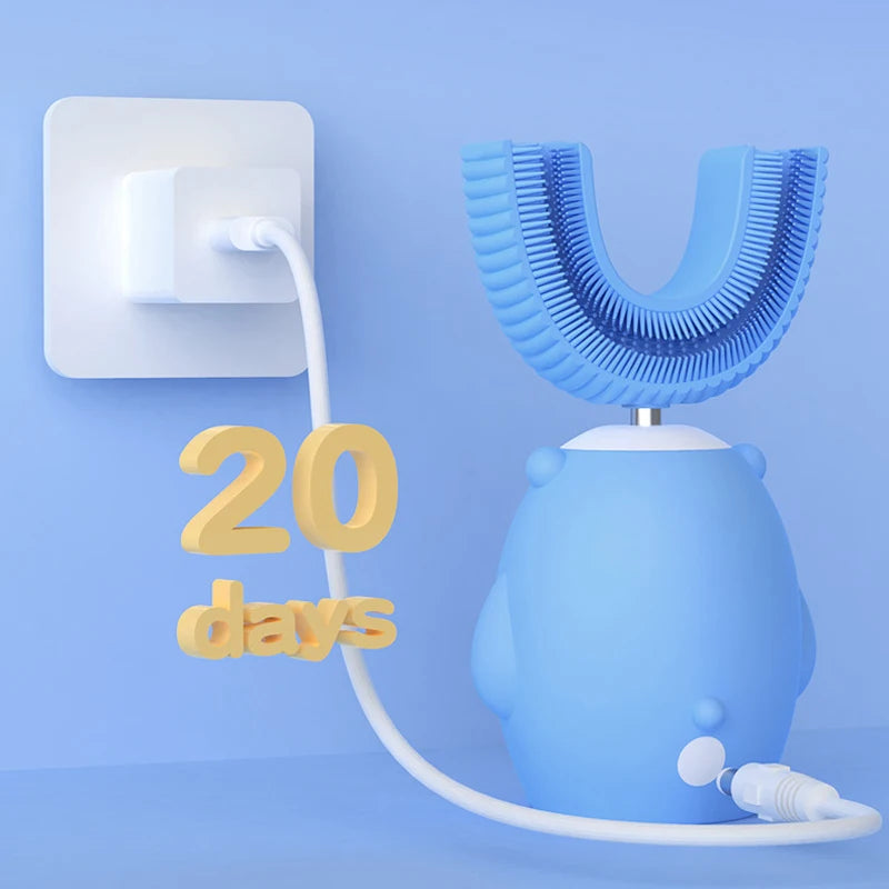 360° Kids Electric Toothbrush – Rechargeable Sonic Silicone Brush with Smart Timer & Blue Light | IPX7 Waterproof