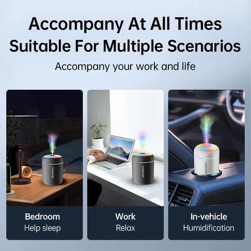 Car Mini Air Humidifier & Aroma Diffuser – 180ml USB Essential Oil Mist Maker with LED Light
