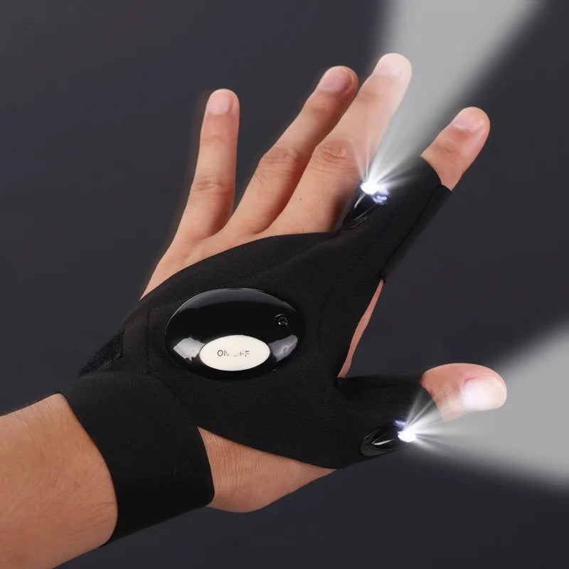 LED Flashlight Fishing Strap Fingerless Gloves Waterproof Cycling Camping Hiking Rescue Glove Lamp Lighting Gloves