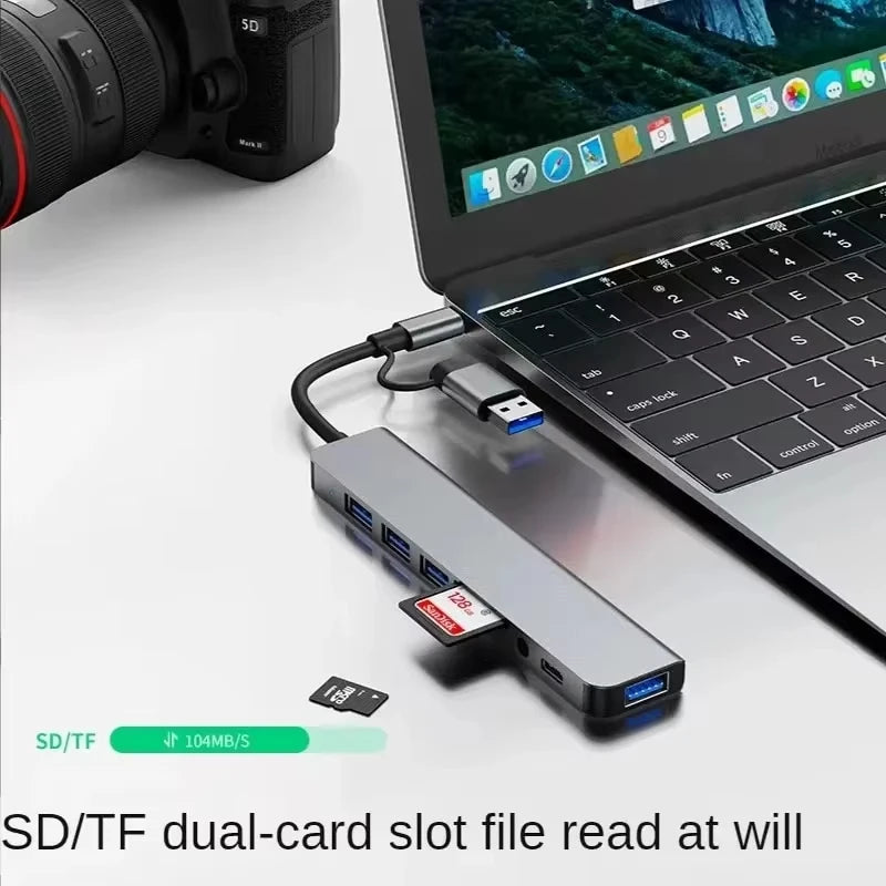 8-in-1 USB-C Hub — 4 USB, SD/TF & Audio | MacBook Ready