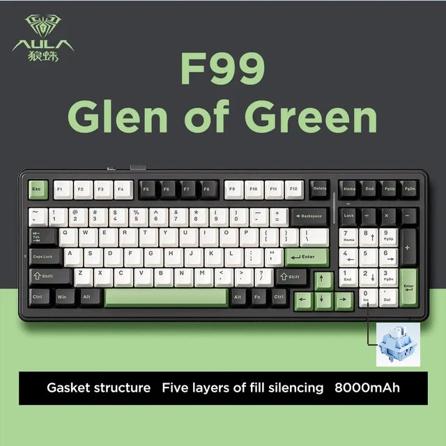 AULA F99 Wireless Mechanical Keyboard — Triple-Mode RGB Gasket