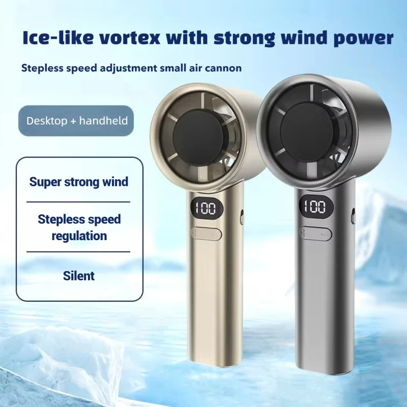 USB Rechargeable Handheld Cool Fan – 6000mAh, LED Display, High-Speed Ice Compress Cooling