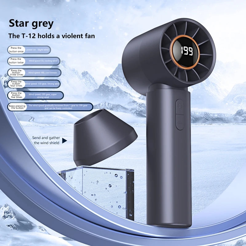 USB Rechargeable Handheld Cool Fan – 6000mAh, LED Display, High-Speed Ice Compress Cooling
