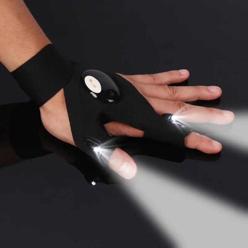 LED Flashlight Fishing Strap Fingerless Gloves Waterproof Cycling Camping Hiking Rescue Glove Lamp Lighting Gloves