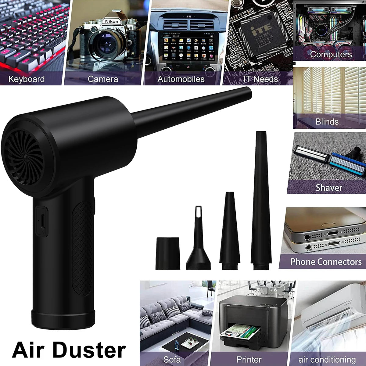 Electric Compressed Air Duster – 51000 RPM, USB Rechargeable Cordless PC & Keyboard Cleaner | Wireless Air Blower