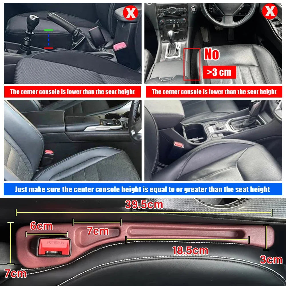Car Seat Gap Filler Organizer 2-Pack — PU Anti-Leak Slot Stopper