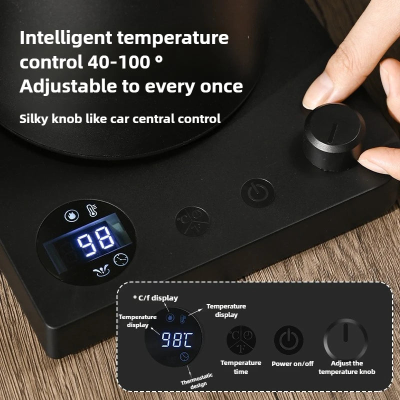 Smart Temperature Control Gooseneck Electric Kettle – 1L, 1000W, 304 Stainless Steel | Pour-Over Coffee & Tea