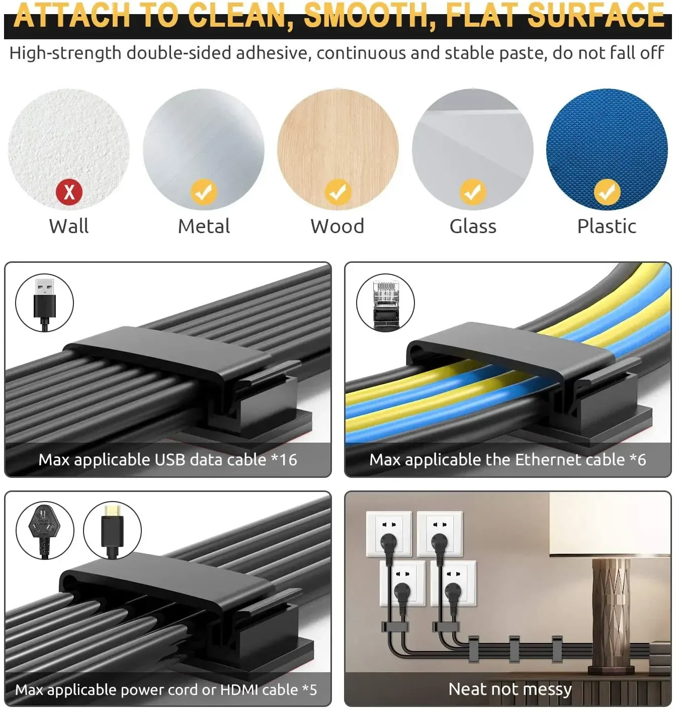 Self-Adhesive Cable Clips — Sleek Desk & Car Cord Management