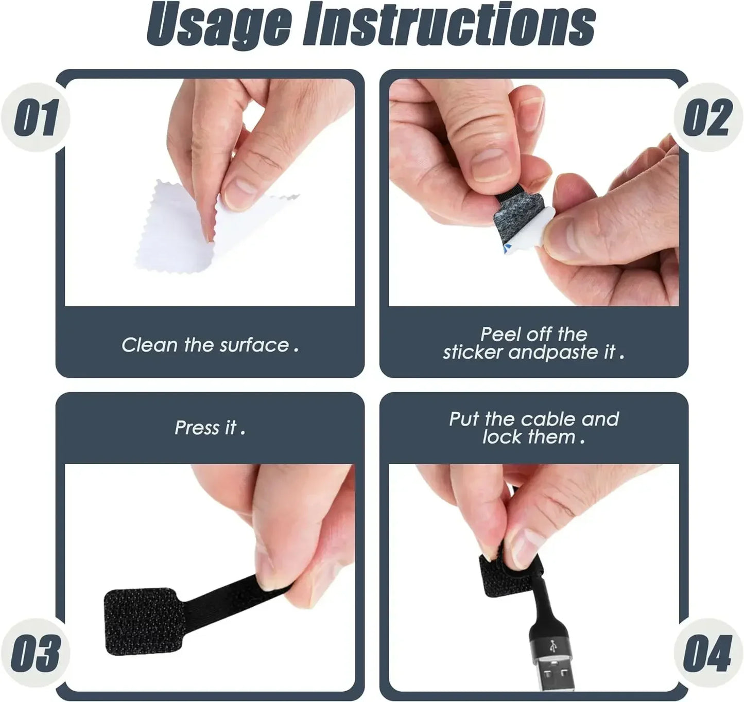 Reusable Self-Adhesive Cable Ties – Adjustable Wire & Cord Organiser Straps for Desk Management