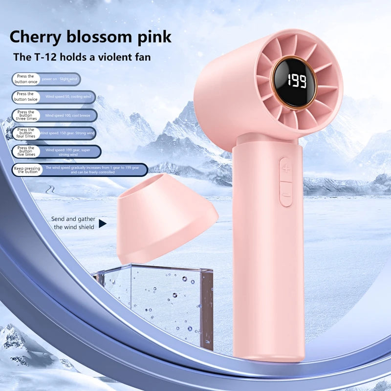USB Rechargeable Handheld Cool Fan – 6000mAh, LED Display, High-Speed Ice Compress Cooling