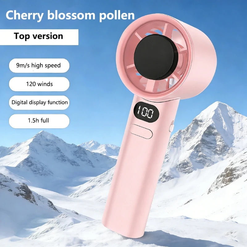 USB Rechargeable Handheld Cool Fan – 6000mAh, LED Display, High-Speed Ice Compress Cooling