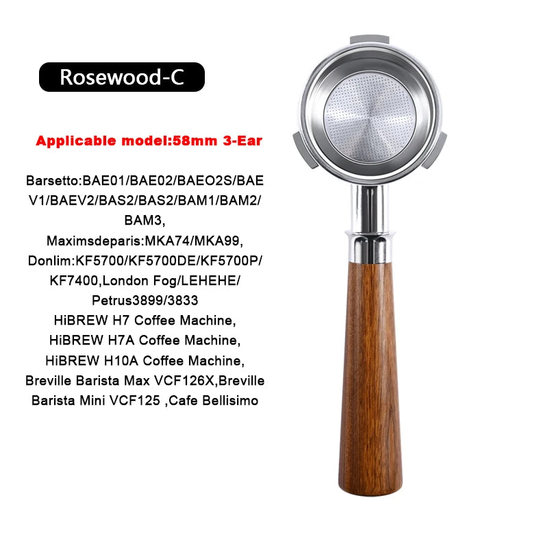 58mm Bottomless Portafilter – 3-Ear, Compatible with HiBREW H7, Breville Barista & More
