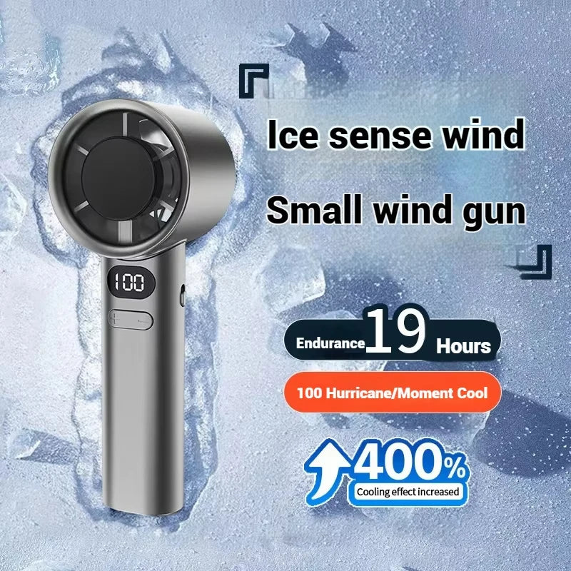USB Rechargeable Handheld Cool Fan – 6000mAh, LED Display, High-Speed Ice Compress Cooling