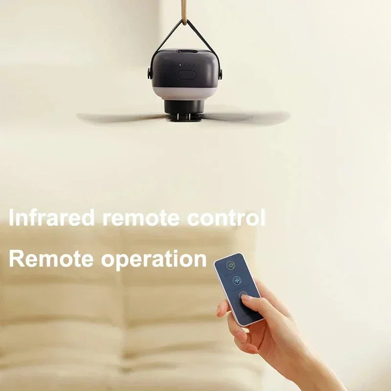 Rechargeable Outdoor Camping Fan with LED Light & Remote Control – Portable Tent Ceiling Ventilator