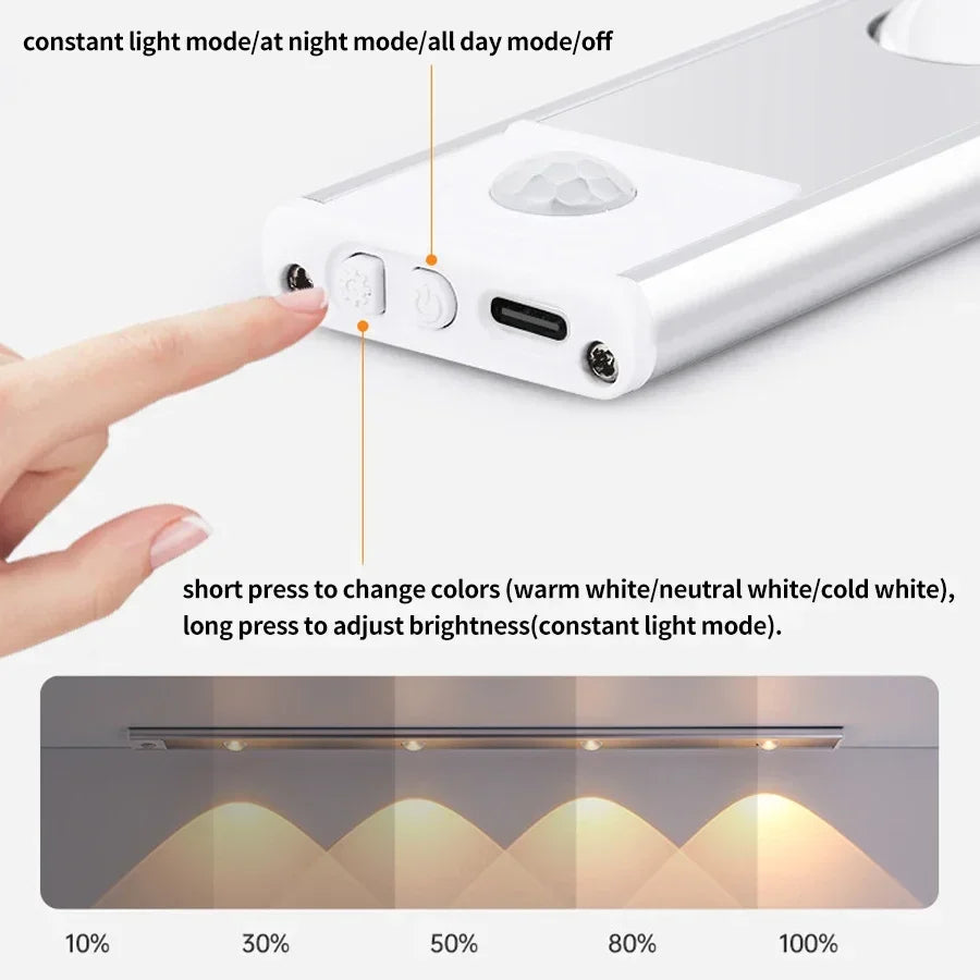 Rechargeable Motion Sensor LED Night Light Bar Human Infrared Sensing Lamp For Kitchen Cabinet Wardrobe Closet Stairs Bedroom