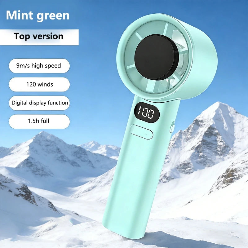 USB Rechargeable Handheld Cool Fan – 6000mAh, LED Display, High-Speed Ice Compress Cooling