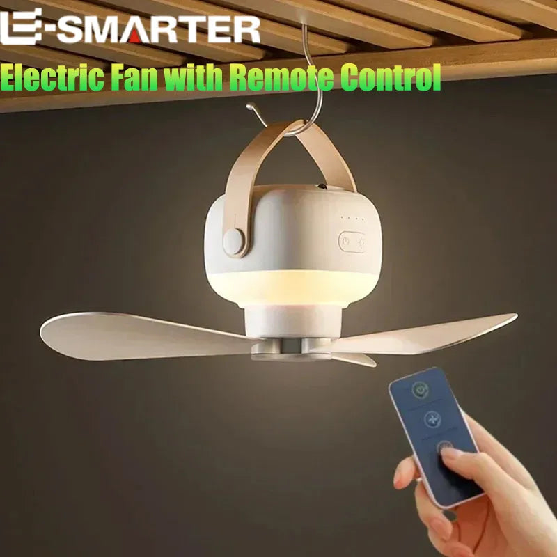 Rechargeable Outdoor Camping Fan with LED Light & Remote Control – Portable Tent Ceiling Ventilator