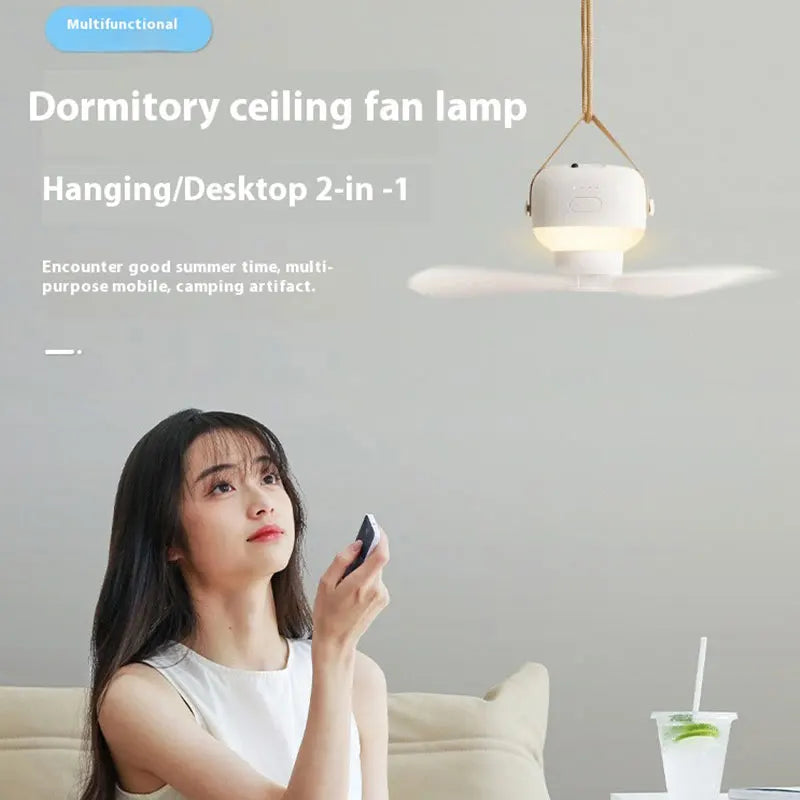 Rechargeable Outdoor Camping Fan with LED Light & Remote Control – Portable Tent Ceiling Ventilator