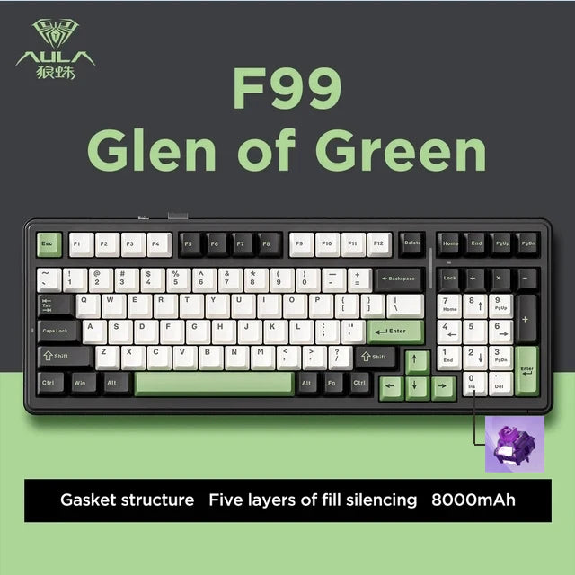 AULA F99 Wireless Mechanical Keyboard — Triple-Mode RGB Gasket