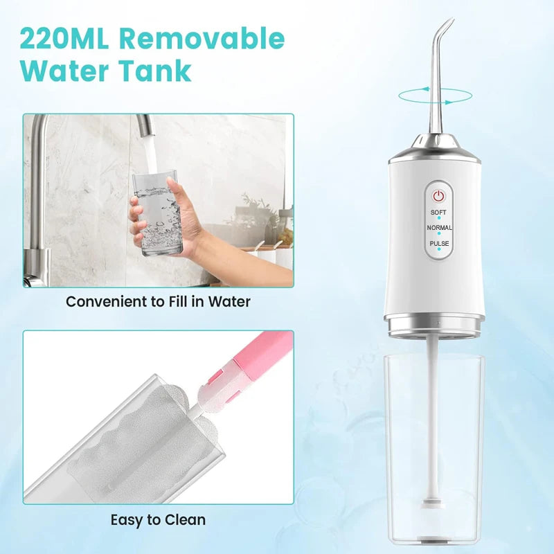 Portable Water Flosser — USB Rechargeable Oral Irrigator, 220ml Tank