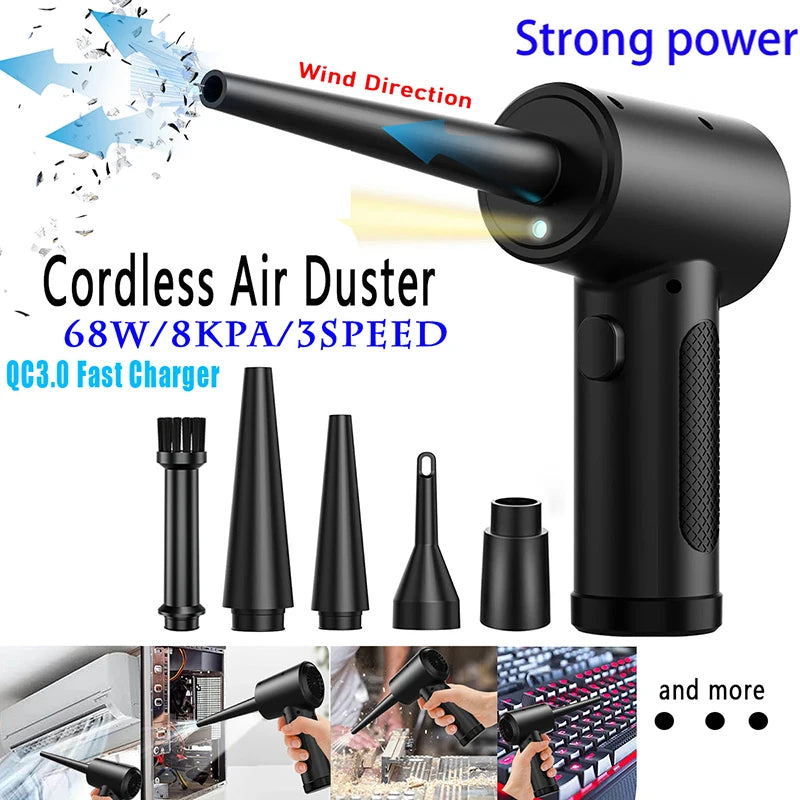 Electric Compressed Air Duster – 51000 RPM, USB Rechargeable Cordless PC & Keyboard Cleaner | Wireless Air Blower