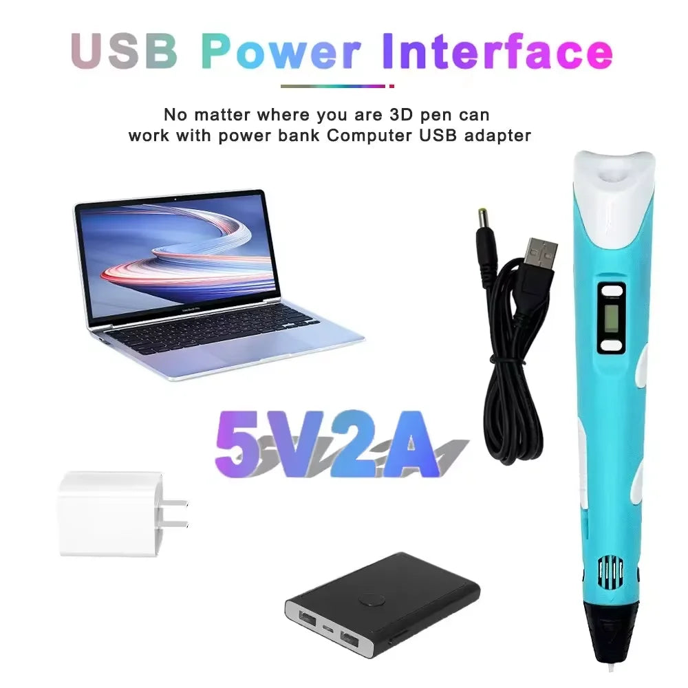 Electronic 3D Printing Pen with 9M PLA Filament – Intelligent Graffiti Tool | Kids & Adults Gift