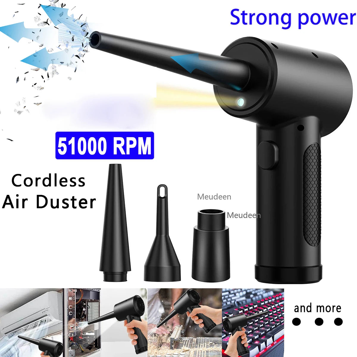 Electric Compressed Air Duster – 51000 RPM, USB Rechargeable Cordless PC & Keyboard Cleaner | Wireless Air Blower
