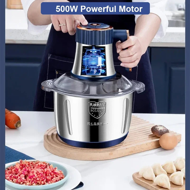 500W Electric Meat Grinder & Food Processor – 5L Stainless Steel, 5-Speed Mincer & Blender
