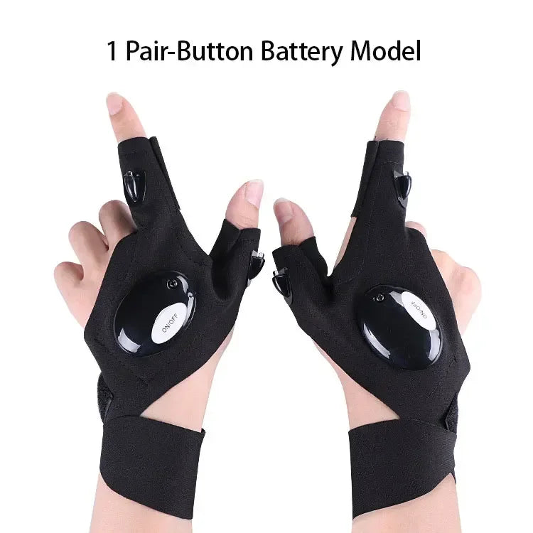 LED Flashlight Fishing Strap Fingerless Gloves Waterproof Cycling Camping Hiking Rescue Glove Lamp Lighting Gloves