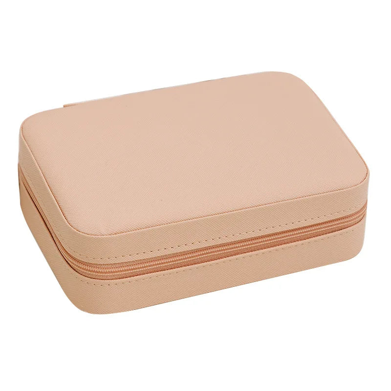 Fashion Women Portable Travel Jewelry Box PU Leather Necklace Ring Earrings Zipper Stotage Boxes Jewelry Display Cases Organizer