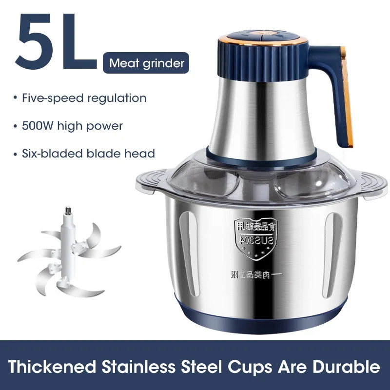 304 Stainless Steel 5L Electric Food Grinder Multifunctional Meat Mincer Vegetable Slicer Baby Food Processor