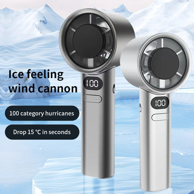 USB Rechargeable Handheld Cool Fan – 6000mAh, LED Display, High-Speed Ice Compress Cooling