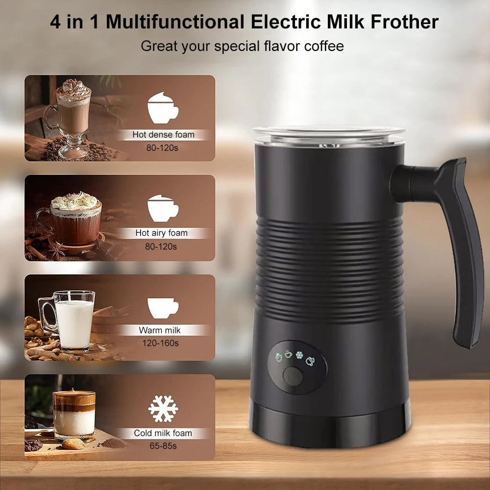 4-in-1 Electric Milk Frother – Hot & Cold Foam Maker for Coffee, Cappuccino & Latte